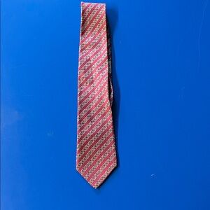 Hermes Red and White Striped Silk Tie with Interlocking Pattern
